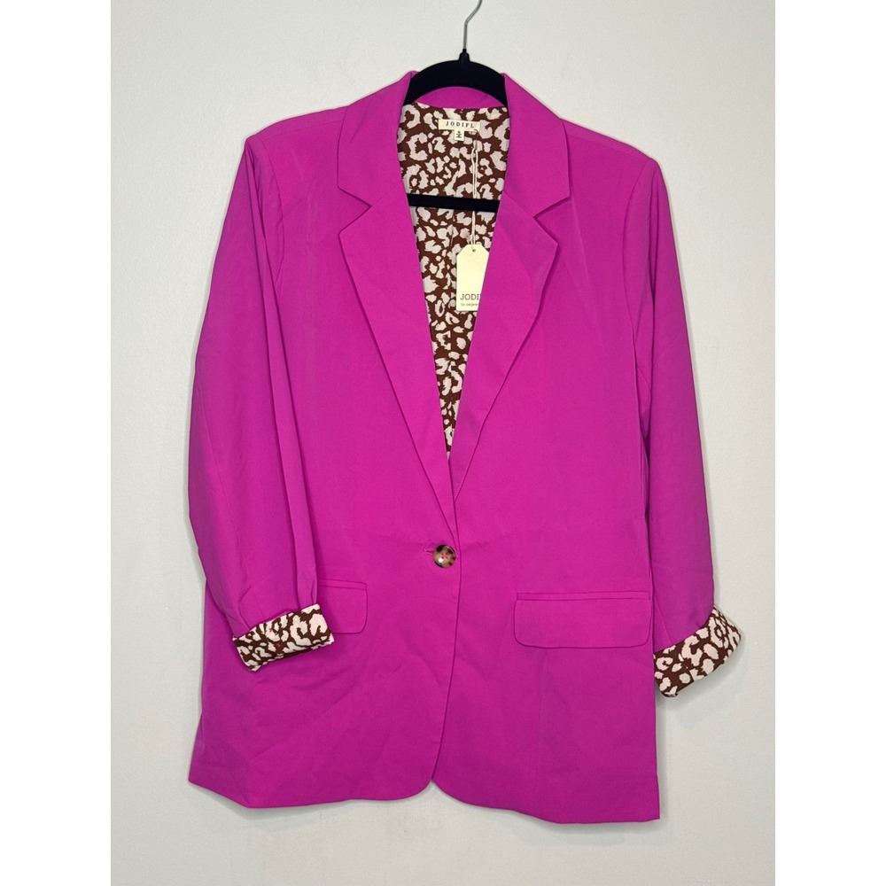 JODIFL Fuchsia Pink Leopard Print Lined Blazer Jacket Medium B20481-1-AVE NWT